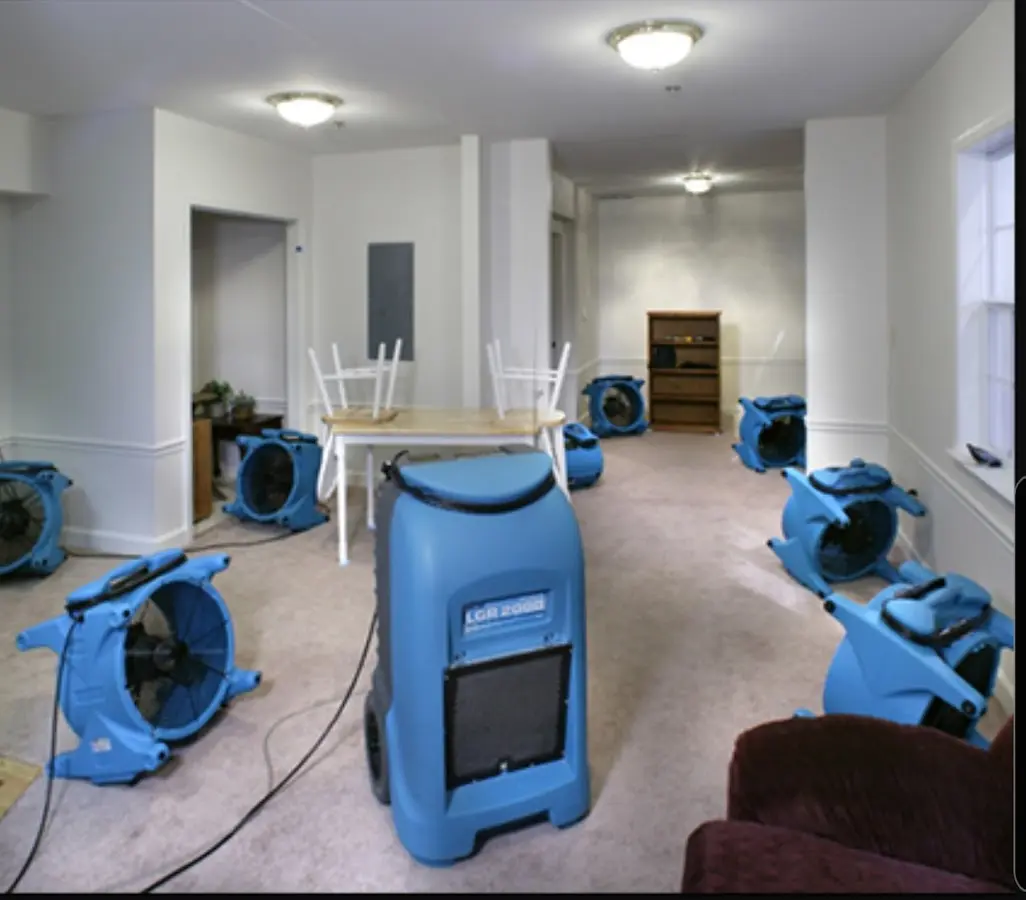 Air movers and dehumidifier setup for Water Extraction & Removal in Bend